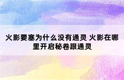 火影要塞为什么没有通灵 火影在哪里开启秘卷跟通灵